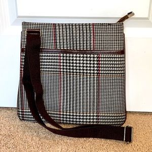 Shoulder Bag - Houndstooth Pattern - Brwn Leather